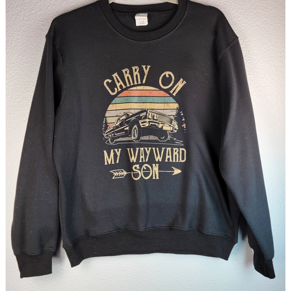 70's Carry On My Wayward Son Sweatshirt Black Retro Car Graphic Mens Large